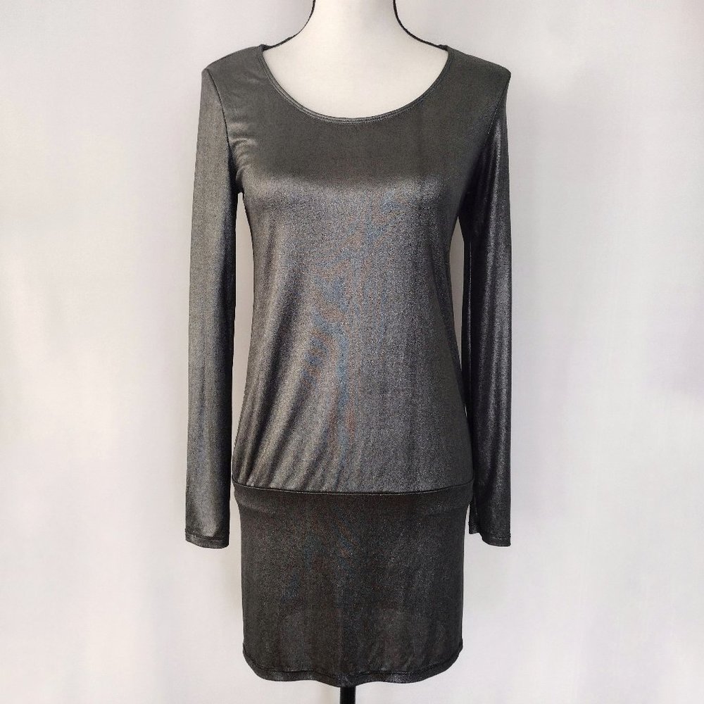 INC Grey metallic Long Sleeved Pullover Mini Party Dress